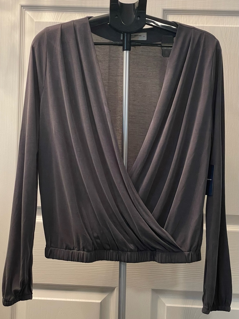 Lucky Brand Charcoal Draped Surplice Long Sleeve Top